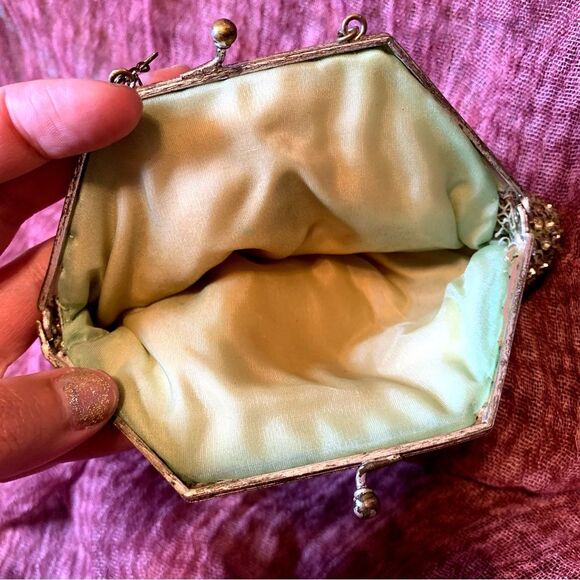 RARE Antique Rhinestone Mesh Kiss Lock Evening Bag Purse Wristlet Clutch - Picture 5 of 7